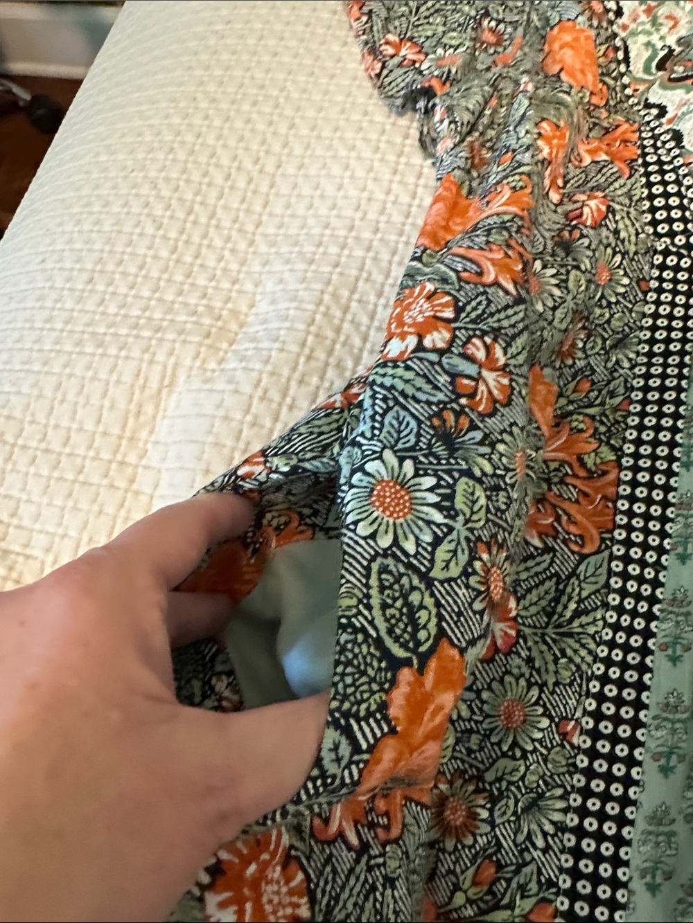 Anthropologie Green, Orange & Black Paisley Dress - Picture 3 of 8
